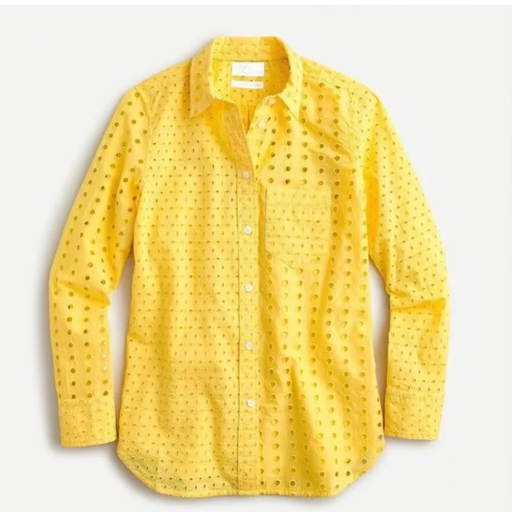 J. Crew warm sun yellow eyelet button up top shirt nwt